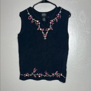 Vintage 90s Little Black Embroidered Knit Tank Top - Size M